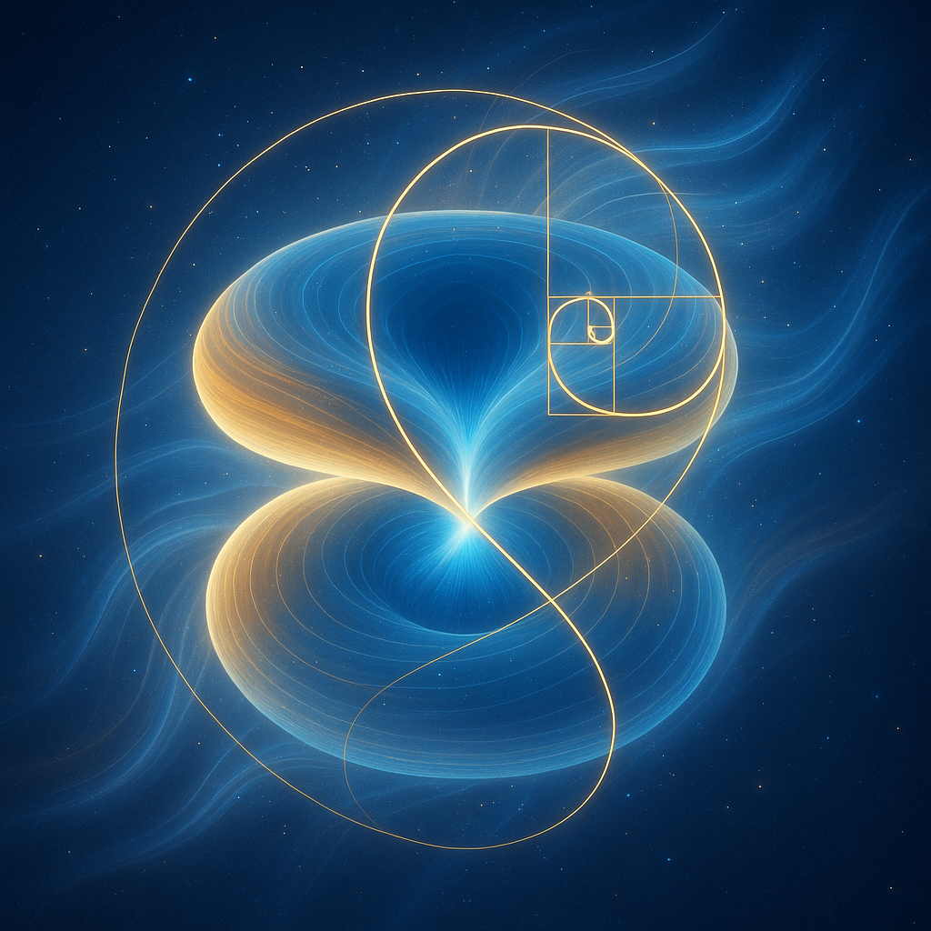 Toroide y espiral de Fibonacci con ondas etéreas